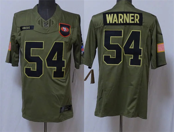 Mens San Francisco 49ers #54 Fred Warner Nike 2025 Salute to Service Limited Jersey – Olive