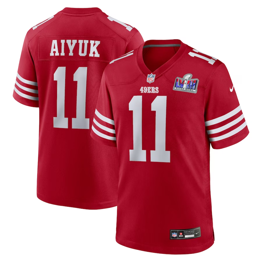 Men’s San Francisco 49ers Brandon Aiyuk #11 Scarlet Super Bowl LVIII Jersey