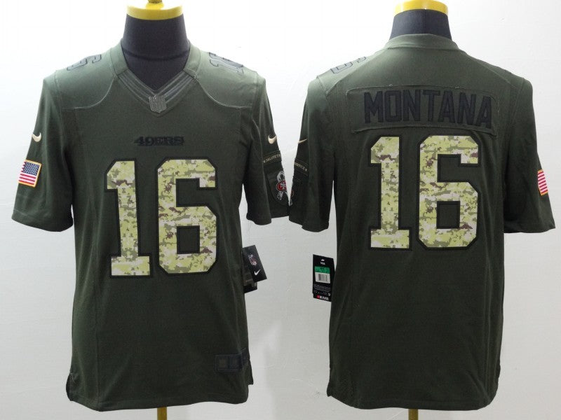 Men’s San Francisco 49ers Joe Montana #16 Army Green Jersey