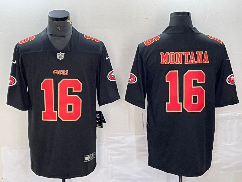 Men’s San Francisco 49ers Joe Montana #16 Black Jersey