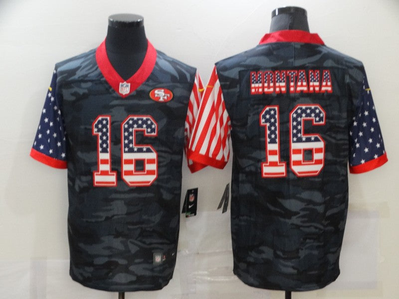 Men’s San Francisco 49ers Joe Montana #16 Gray Camouflage Jersey