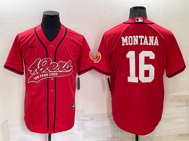 Men’s San Francisco 49ers Joe Montana #16 Red Jersey Joint Edition