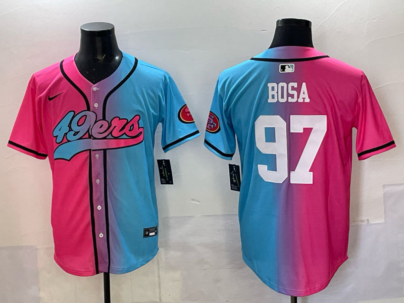 Men’s San Francisco 49ers Nick Bosa #97 Pink/Blue Jersey