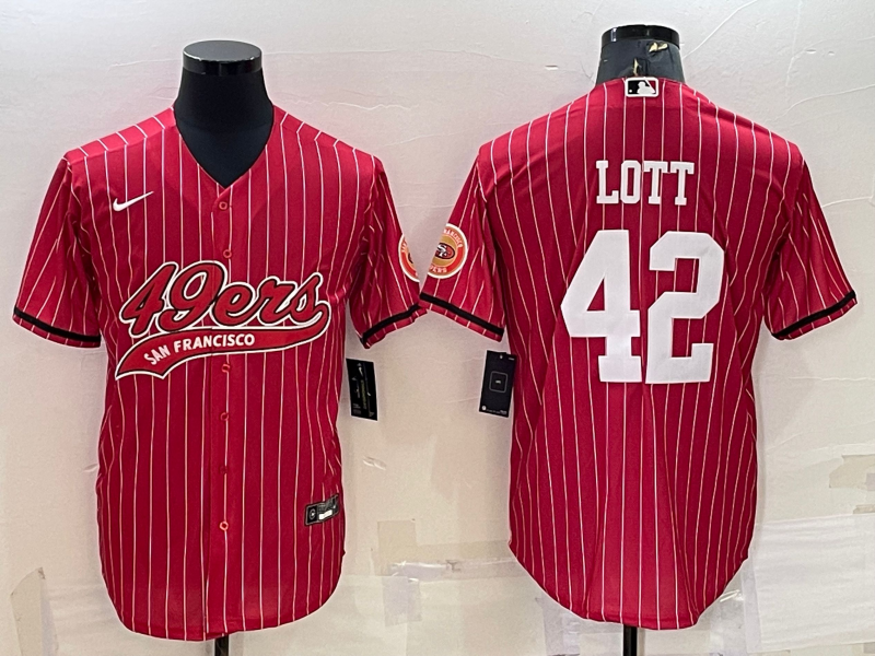 Men’s San Francisco 49ers Ronnie Lott #42 Red Jersey Joint Edition