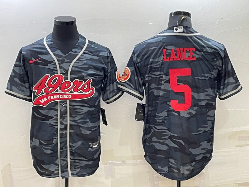 Men’s San Francisco 49ers Trey Lance #5 Grey Camouflage Jersey Joint Edition