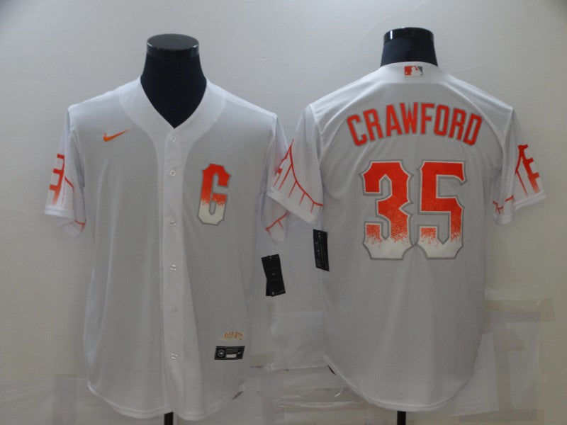 Men’s San Francisco Giants Brandon Crawford #35 White Baseball Jersey City Edition