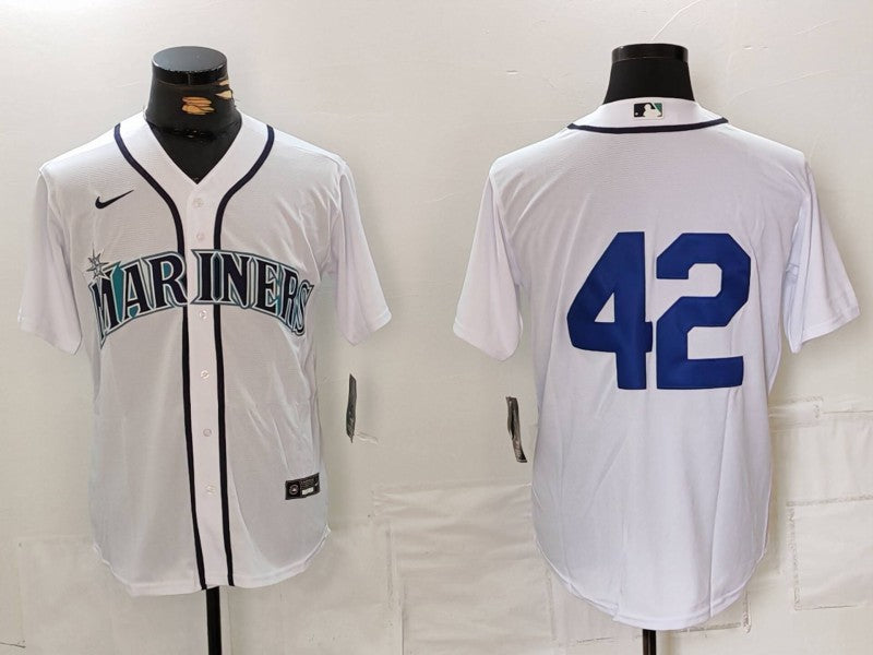 Men’s Seattle Mariners #42 White 2024 Jackie Robinson Day Home Limited Jersey
