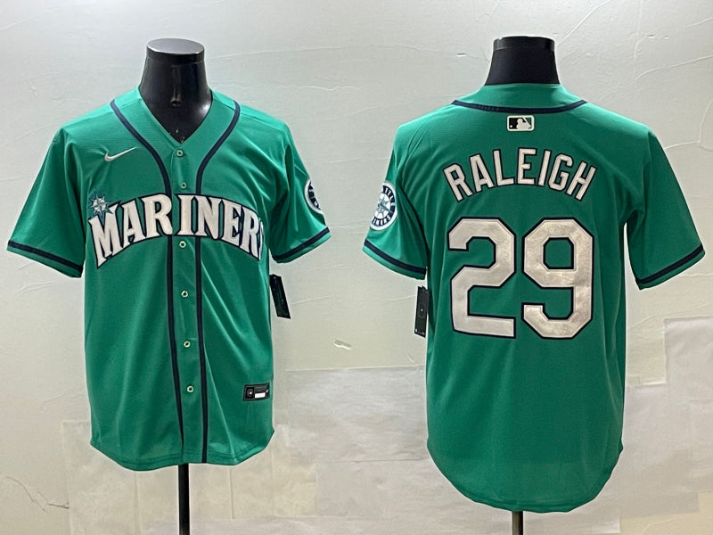 Men’s Seattle Mariners Cal Raleigh #29 Aqua Official Jersey