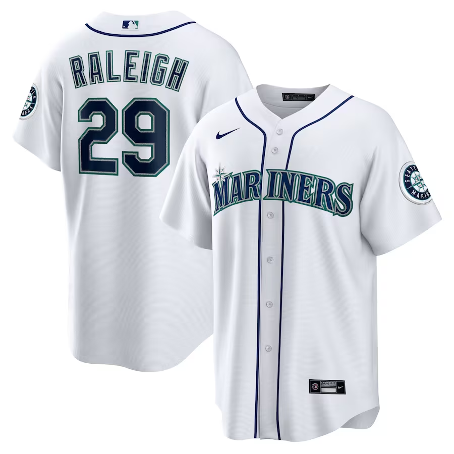 Men’s Seattle Mariners Cal Raleigh #29 White Home Jersey