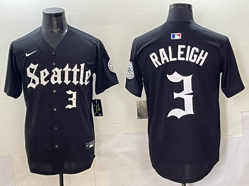 Men’s Seattle Mariners Cal Raleigh #3 Black Team Jersey
