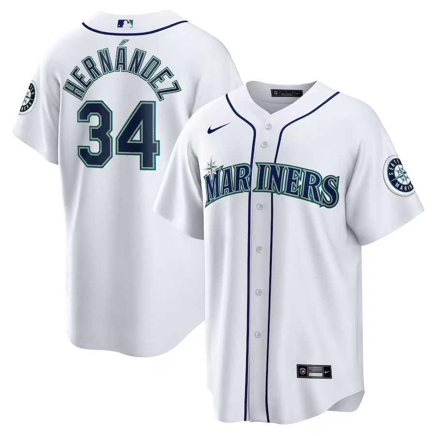 Men’s Seattle Mariners Felix Hernandez #34 White 2023 Hall of Fame Home Jersey