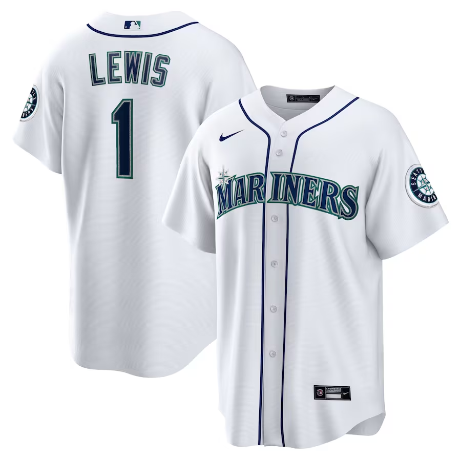 Men’s Seattle Mariners Kyle Lewis #1 White Name Jersey