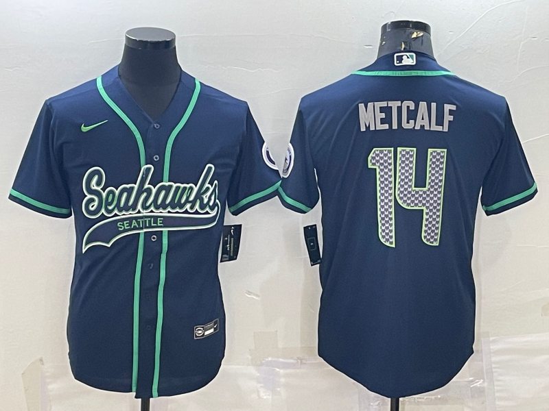 Men’s Seattle Seahawks DK Metcalf #14 Navy Jersey Joint Edition