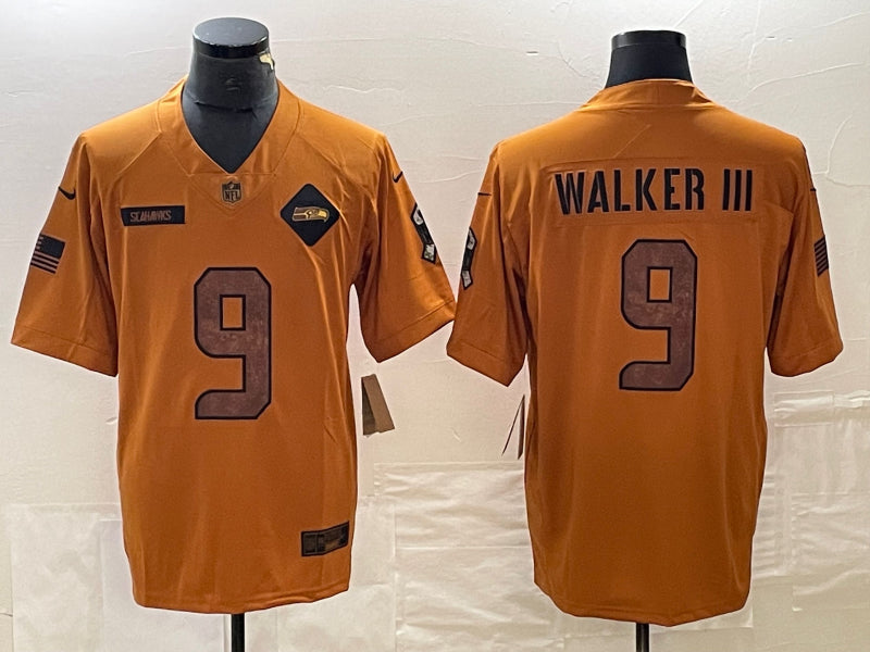 Men’s Seattle Seahawks Kenneth Walker III #9 Brown 2023 Salute To Service Limited Jersey