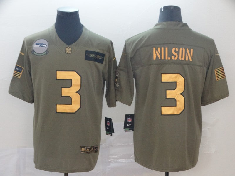 Men’s Seattle Seahawks Russell Wilson #3 Brown Authentic Jersey