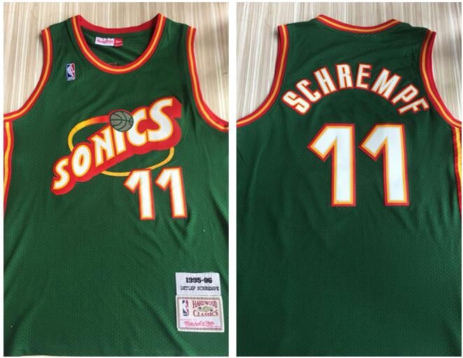 Men’s Seattle Supersonics #11 Detlef Schrempf 1995-96 Green Hardwood Classics Throwback Jersey