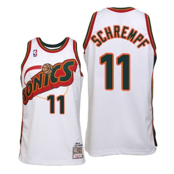 Men’s Seattle Supersonics #11 Detlef Schrempf 1995-96 White Hardwood Classics Throwback Jersey