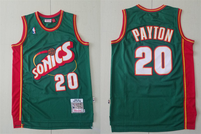 Men’s Seattle Supersonics #20 Gary Payton Green Mitchell & Ness 1995-96 Retro 2.0 Hardwood Classics Throwback Jersey
