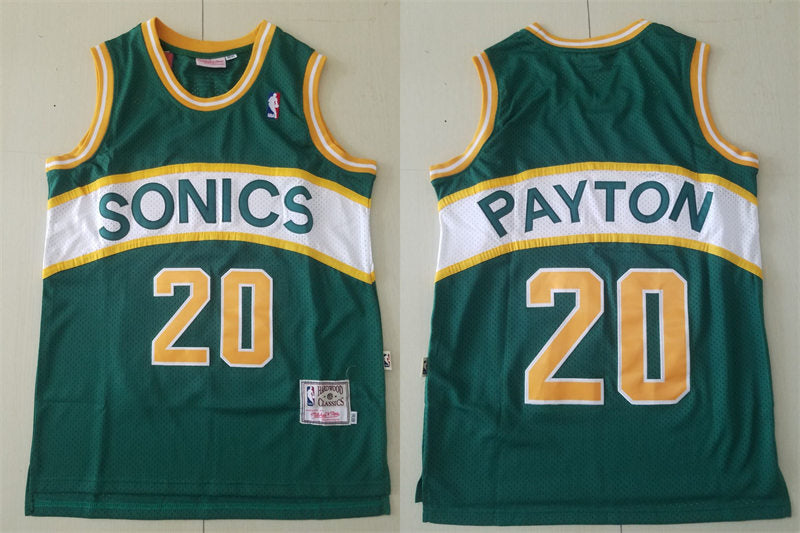 Men’s Seattle Supersonics #20 Gary Payton Green Yellow Hardwood Classics Swingman Jersey