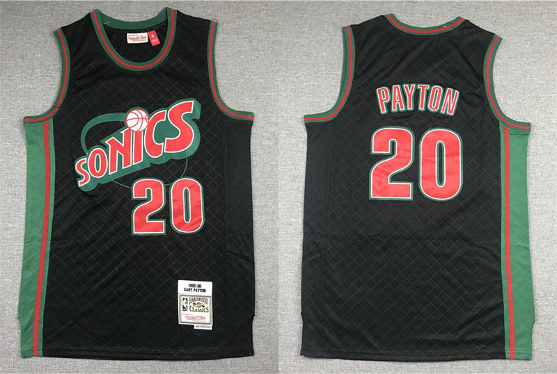Men’s Seattle Supersonics #20 Gary Payton Mitchell & Ness Neapolitan Black 1995-96 Hardwood Classic Jersey