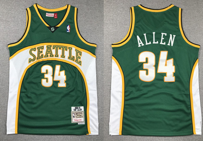 Men’s Seattle Supersonics #34 Ray Allen 2006-07 Green Throwback Jersey