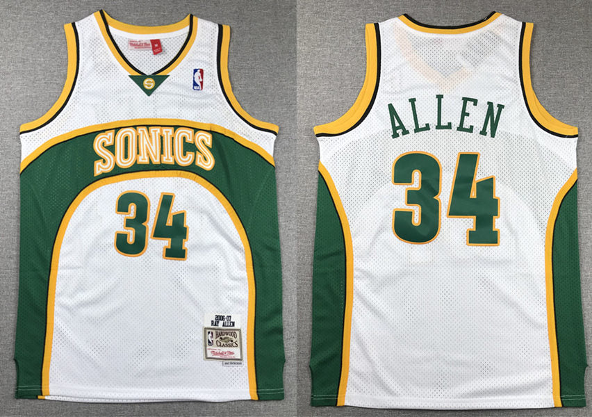 Men’s Seattle Supersonics #34 Ray Allen 2006-07 White Throwback Jersey