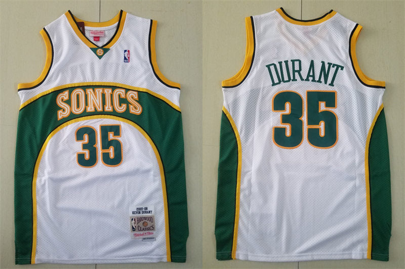 Men’s Seattle Supersonics #35 Kevin Durant White 2007-08 Hardwood Classics Throwback Jersey