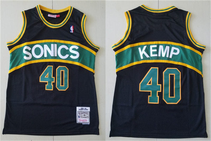 Men’s Seattle Supersonics #40 Shawn Kemp 1994-95 Black Hardwood Classics Swingman Jersey