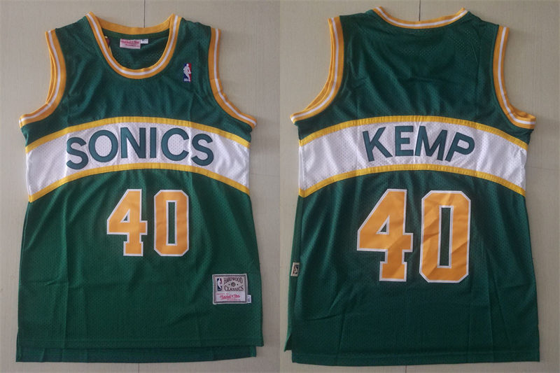 Men’s Seattle Supersonics #40 Shawn Kemp 1994-95 Green Yellow Hardwood Classics Swingman Jersey