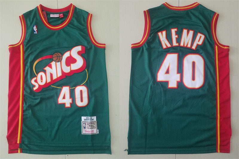 Men’s Seattle Supersonics #40 Shawn Kemp Green Mitchell & Ness 1995-96 Retro 2.0 Hardwood Classics Throwback Jersey