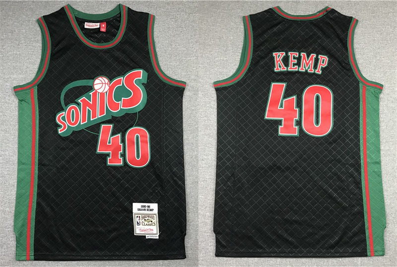 Men’s Seattle Supersonics #40 Shawn Kemp Mitchell & Ness Neapolitan Black 1995-96 Hardwood Classic Jersey