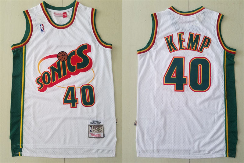 Men’s Seattle Supersonics #40 Shawn Kemp White Mitchell & Ness 1995-96 Hardwood Classics Jersey