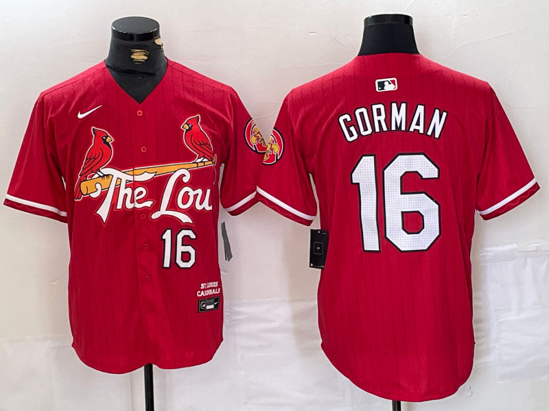 Men’s St. Louis Cardinals Nolan Gorman #16 Red 2024 City Connect Limited Jersey