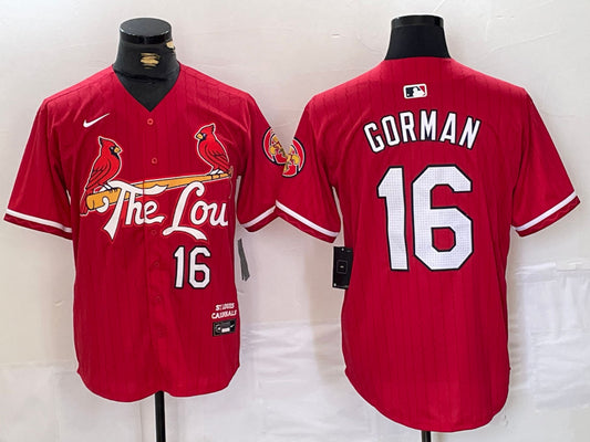 Men’s St. Louis Cardinals Nolan Gorman #16 Red 2024 City Connect Limited Jersey