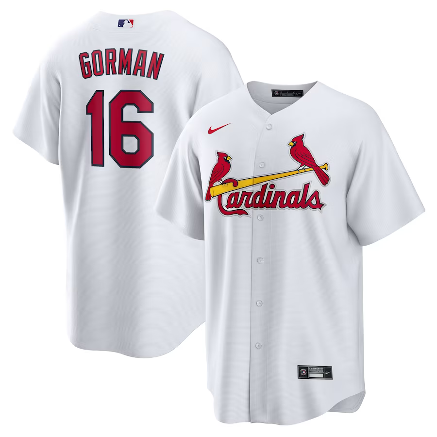 Men’s St. Louis Cardinals Nolan Gorman #16 White Home Jersey