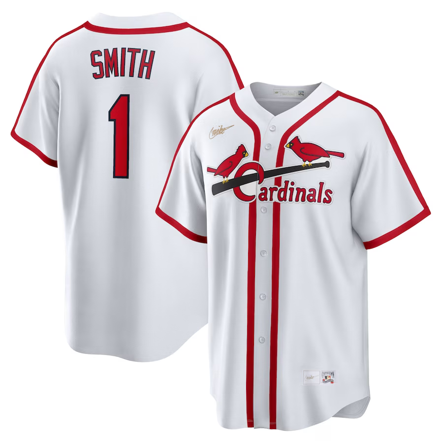 Men’s St. Louis Cardinals Ozzie Smith #1 White Home Cooperstown Collection Jersey