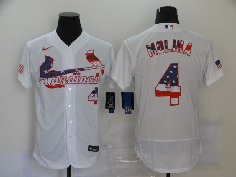 Men’s St. Louis Cardinals Yadier Molina #4 White Stitched Jersey