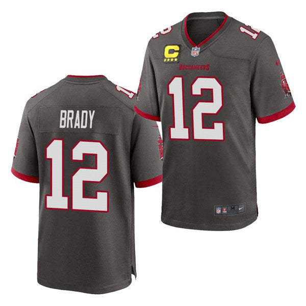 Men’s Tampa Bay Buccaneers #12 Tom Brady Nike Pewter Game Football Jersey with C patch