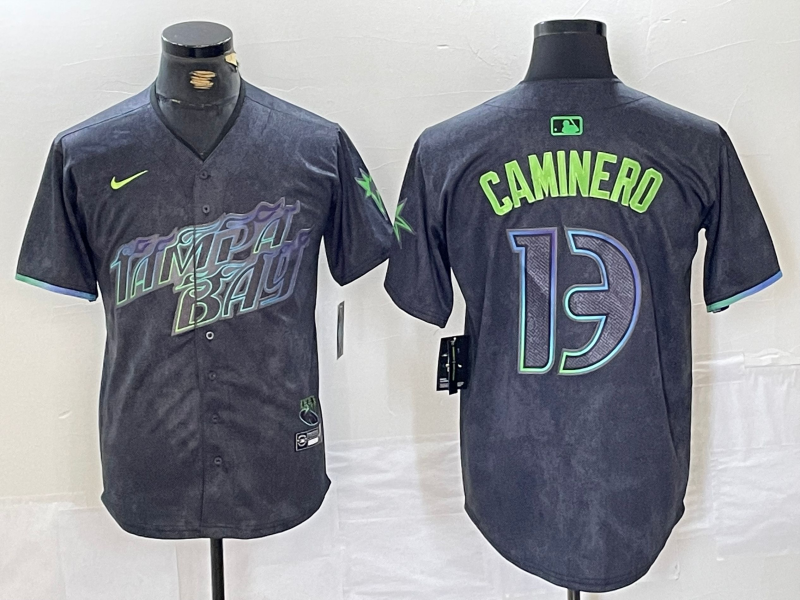 Men’s Tampa Bay Rays Junior Caminero #13 Charcoal 2024 City Connect Limited Jersey
