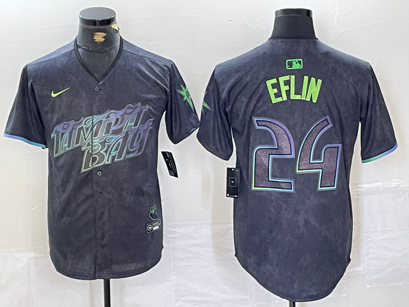 Men’s Tampa Bay Rays Zach Eflin #24 Charcoal 2024 City Connect Limited Jersey