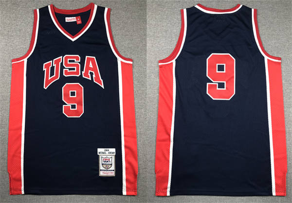 Men’s Team USA #9 Michael Jordan Navy Mesh Without name 1984 Olympics Basketball Throwback Jersey