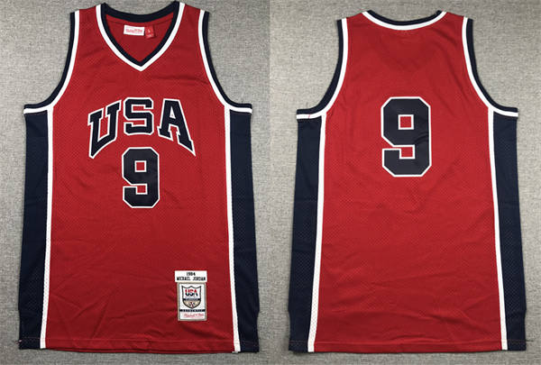 Men’s Team USA #9 Michael Jordan Red Mesh Without name 1984 Olympics Basketball Throwback Jersey