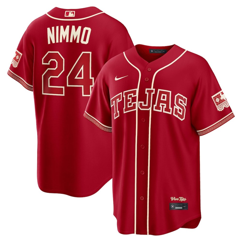 Men’s Texas Rangers #24 Brandon Nimmo Nike Red 2026 City Connect Stadium Jersey