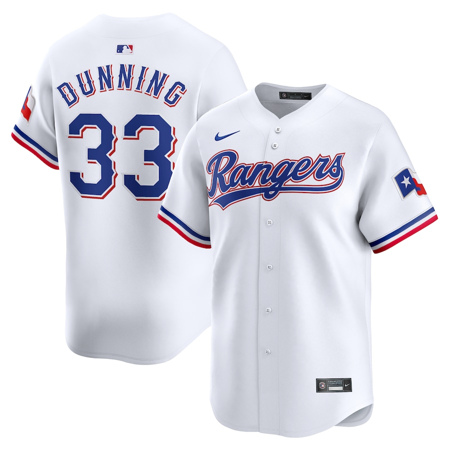 Men’s Texas Rangers Dane Dunning #33 White Home Limited Jersey