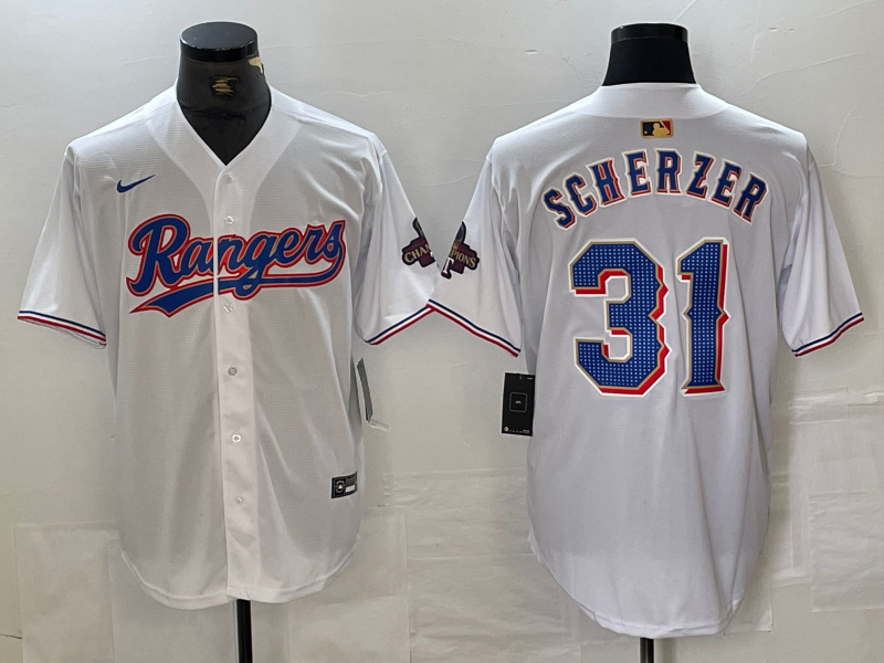 Men’s Texas Rangers Max Scherzer #31 White 2024 Gold Collection Limited Jersey