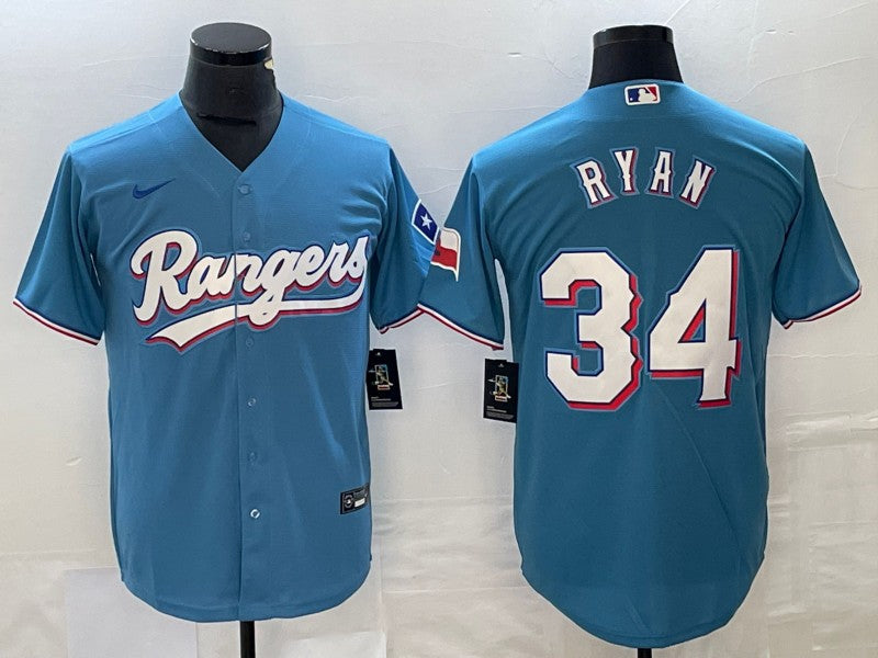 Men’s Texas Rangers Nolan Ryan #34 Light Blue Jersey