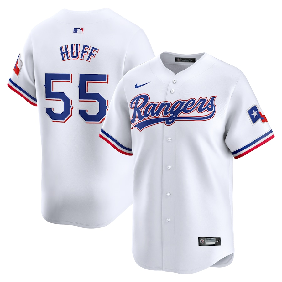 Men’s Texas Rangers Sam Huff #55 White Home Limited Jersey