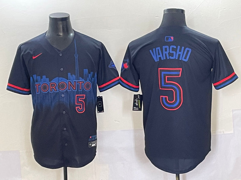 Men’s Toronto Blue Jays Daulton Varsho #5 Black 2024 City Connect Limited Jersey
