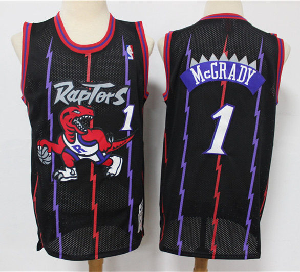 Men’s Toronto Raptors #1 Tracy McGrady Mitchell & Ness Black Hardwood Classics Reload Jersey