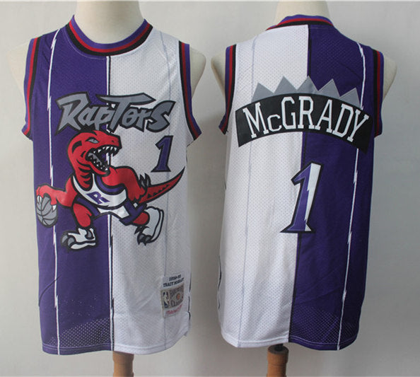 Men’s Toronto Raptors #1 Tracy Mcgrady White Purple Split 1999-2000 Mitchell & Ness Hardwood Classics Jersey